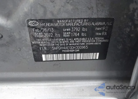 2013 Hyundai Elantra Gls z USA, uszkodzony, nr VIN 5NPDH4AE0DH300965